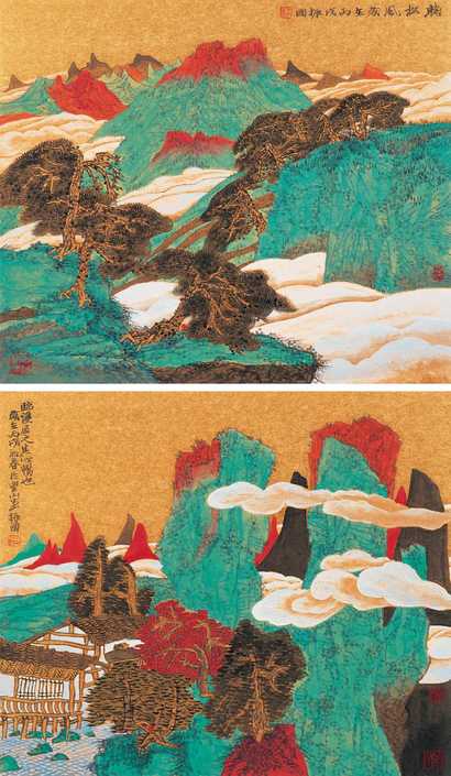 程振国 丙戌（2006年）作 山水（二幅） 镜心